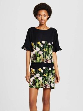 Victoria Beckham for Target Black Top with Floral Hem